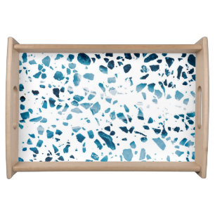 Abstract Terrazzo Mosaic Navy & Light Blue Pattern Serving Tray