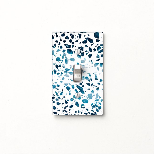 Abstract Terrazzo Mosaic Navy & Light Blue Pattern Switch Cover (In Situ)