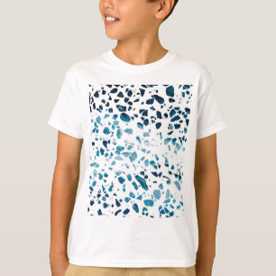 Abstract Terrazzo Mosaic Navy & Light Blue Pattern T-Shirt