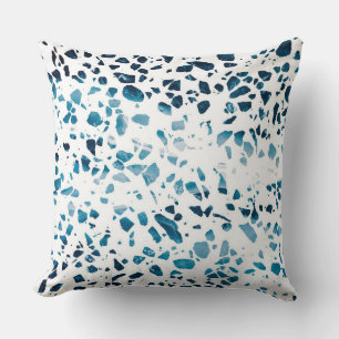 Abstract Terrazzo Mosaic Navy & Light Blue Pattern Throw Pillow