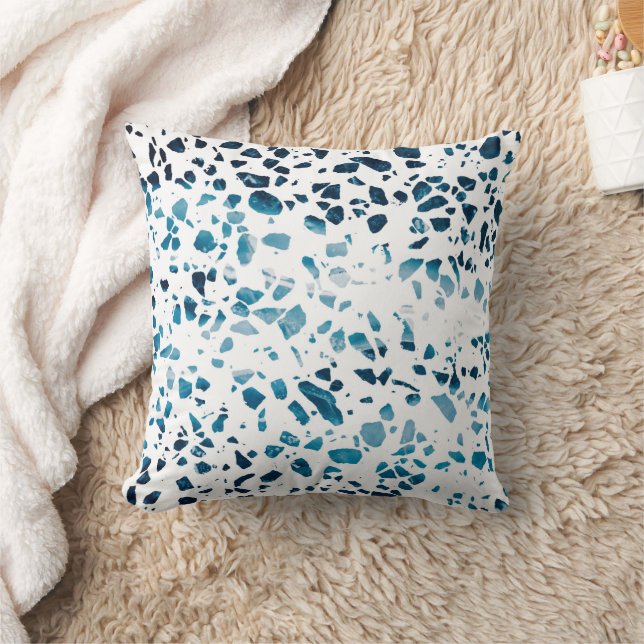 Abstract Terrazzo Mosaic Navy & Light Blue Pattern Throw Pillow (Blanket)