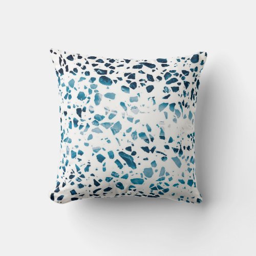 Abstract Terrazzo Mosaic Navy  Light Blue Pattern Throw Pillow