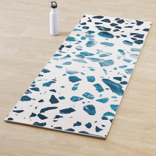 Abstract Terrazzo Mosaic Navy & Light Blue Pattern Yoga Mat
