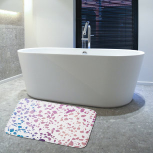 Abstract Terrazzo Mosaic Pink & Blue Pattern Bath Mat