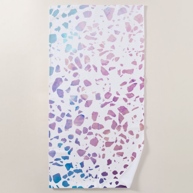 Abstract Terrazzo Mosaic Pink & Blue Pattern Beach Towel (Front)