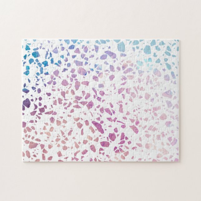 Abstract Terrazzo Mosaic Pink & Blue Pattern Jigsaw Puzzle (Horizontal)