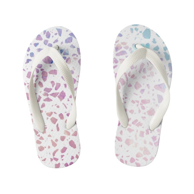 Abstract Terrazzo Mosaic Pink & Blue Pattern   Kid's Flip Flops (Footbed)