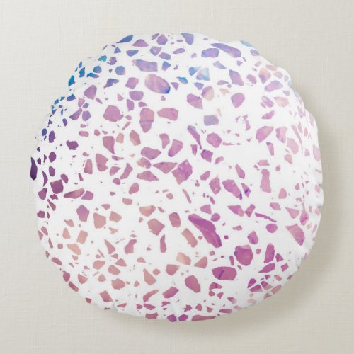 Abstract Terrazzo Mosaic Pink  Blue Pattern    Round Pillow