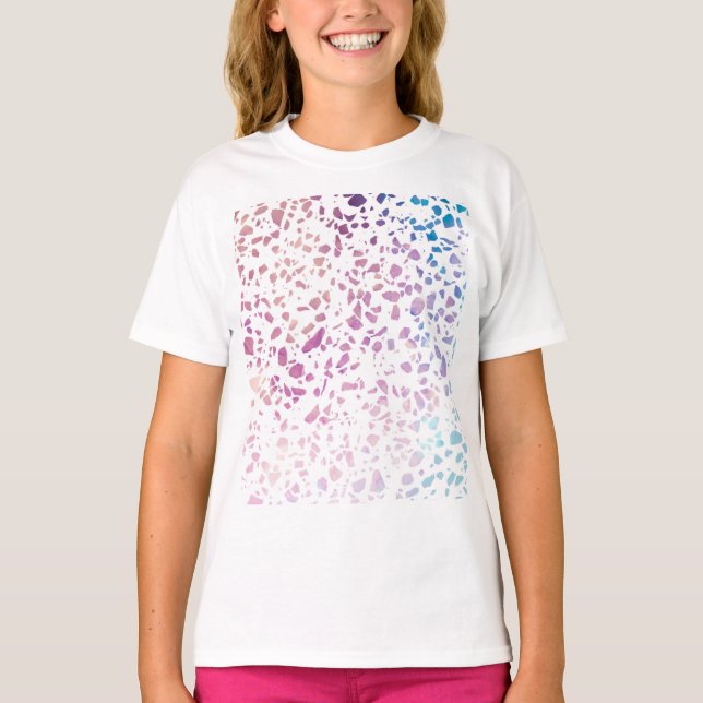 Abstract Terrazzo Mosaic Pink & Blue Pattern  T-Shirt (Front)