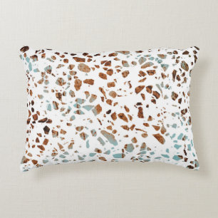 Abstract Terrazzo Mosaic Rust Brown & Blue Pattern Accent Pillow