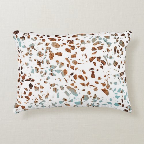 Abstract Terrazzo Mosaic Rust Brown  Blue Pattern Accent Pillow