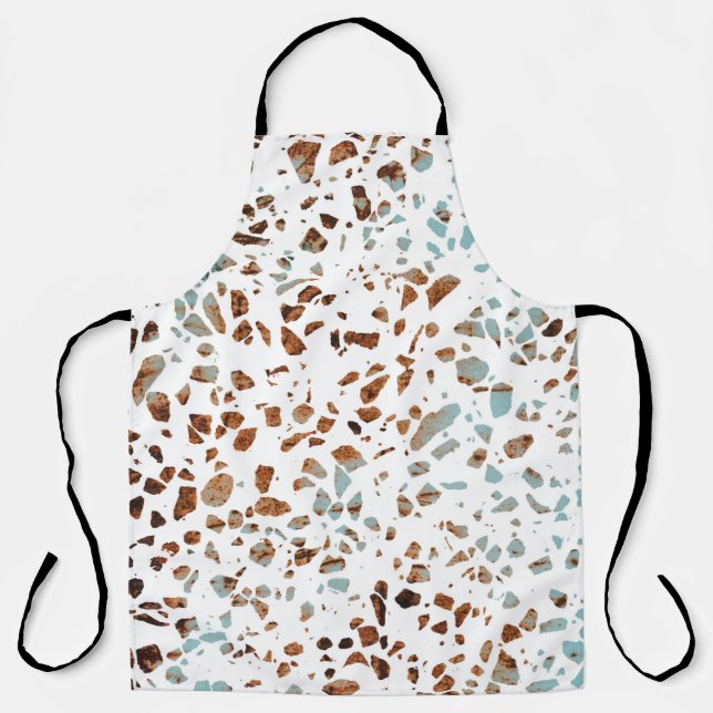 Abstract Terrazzo Mosaic Rust Brown & Blue Pattern Apron (Front)