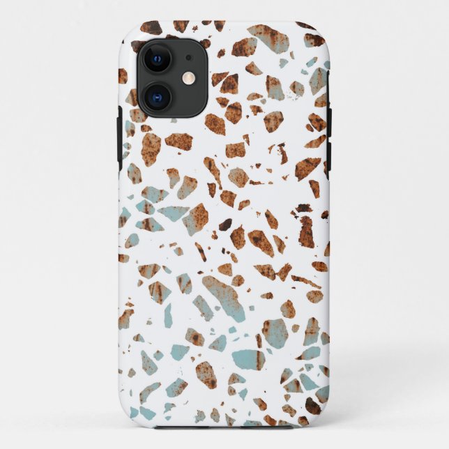 Abstract Terrazzo Mosaic Rust Brown & Blue Pattern Case-Mate iPhone Case (Back)
