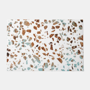 Abstract Terrazzo Mosaic Rust Brown & Blue Pattern Doormat