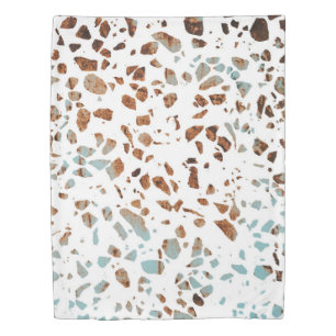 Abstract Terrazzo Mosaic Rust Brown & Blue Pattern Duvet Cover