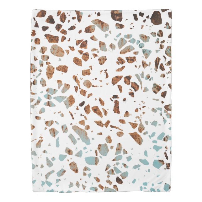 Abstract Terrazzo Mosaic Rust Brown & Blue Pattern Duvet Cover (Front)