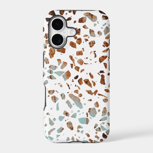 Abstract Terrazzo Mosaic Rust Brown & Blue Pattern Iphone Case (Back)