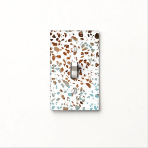 Abstract Terrazzo Mosaic Rust Brown & Blue Pattern Light Switch Cover