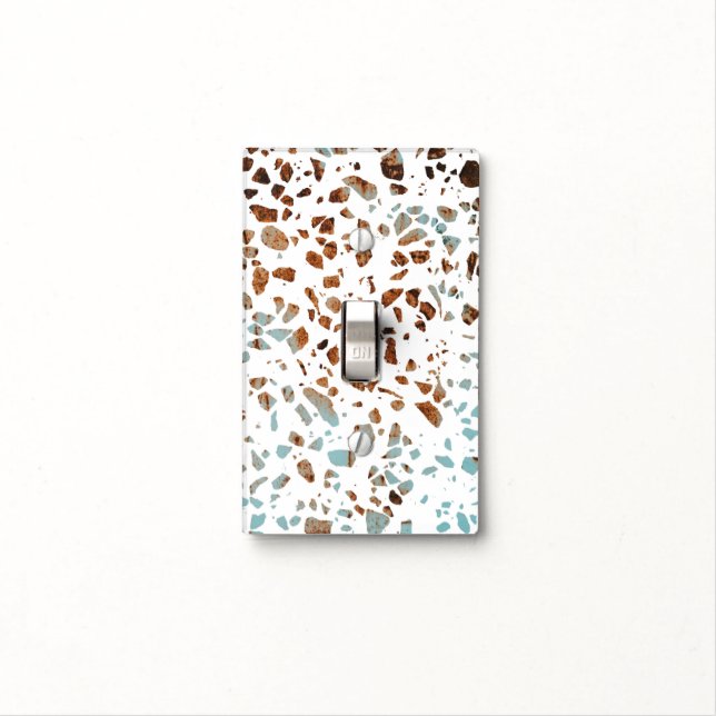 Abstract Terrazzo Mosaic Rust Brown & Blue Pattern Light Switch Cover (In Situ)