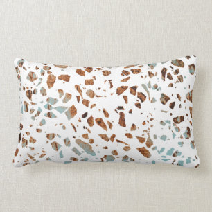 Abstract Terrazzo Mosaic Rust Brown & Blue Pattern Lumbar Pillow