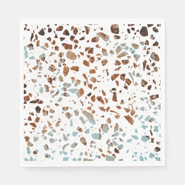 Abstract Terrazzo Mosaic Rust Brown & Blue Pattern Napkins (Front)