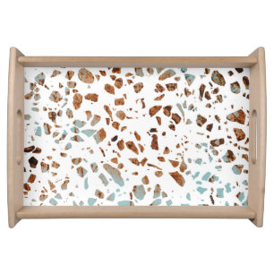 Abstract Terrazzo Mosaic Rust Brown & Blue Pattern Serving Tray