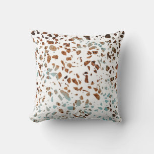 Abstract Terrazzo Mosaic Rust Brown & Blue Pattern Throw Pillow