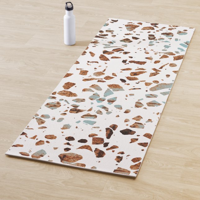 Abstract Terrazzo Mosaic Rust Brown & Blue Pattern Yoga Mat (In Situ)