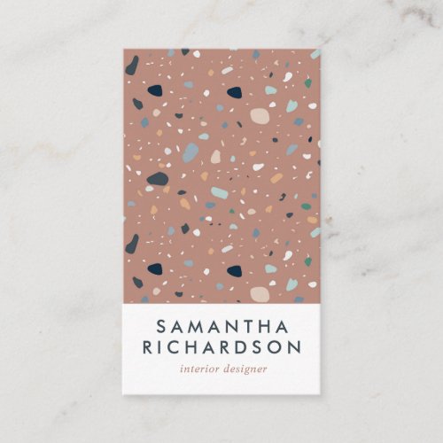 Abstract Terrazzo Pattern Terracotta  Blue Business Card