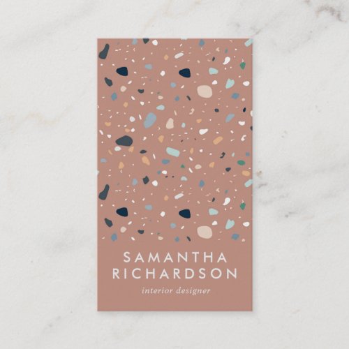 Abstract Terrazzo Pattern Terracotta  Blue Business Card