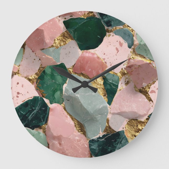 Abstract Terrazzo Pattern with Gold Accents Large Clock (Front)