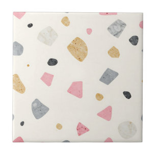 Abstract Terrazzo Pink Gray Gold Pattern Ceramic Tile