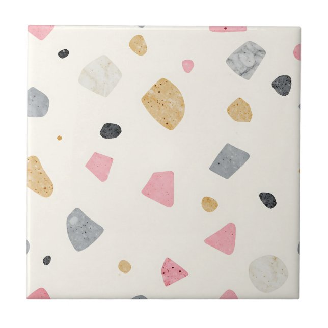 Abstract Terrazzo Pink Gray Gold Pattern Ceramic Tile (Front)