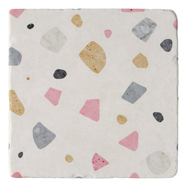 Abstract Terrazzo Pink Gray Gold Pattern Trivet (Front)