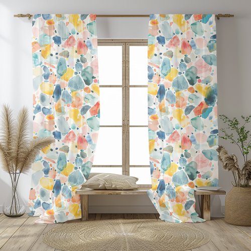  Abstract Terrazzo Watercolor Nurser Sheer Curtains