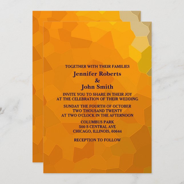 Abstract Terrocotta Orange Yellow Modern Wedding Invitation (Front/Back)