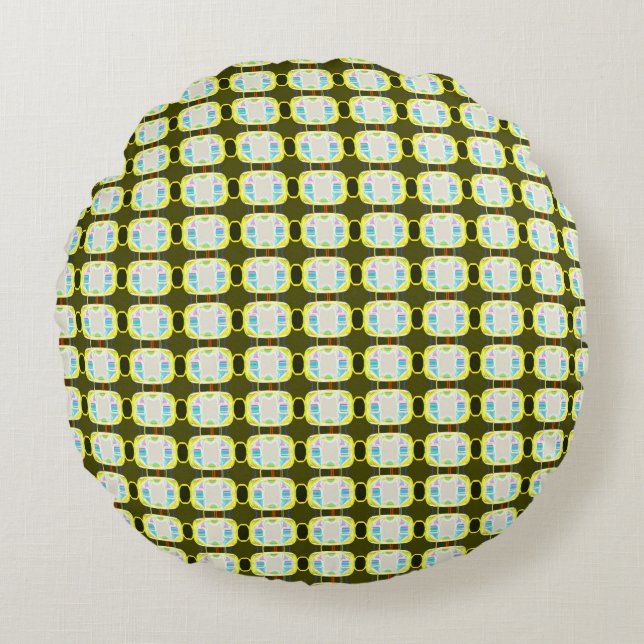 abstract texture, colorful gingham pattern, modern round pillow (Front)