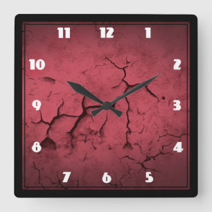 Abstract Texture Red Clay Cracked Wall Square Wall Clock