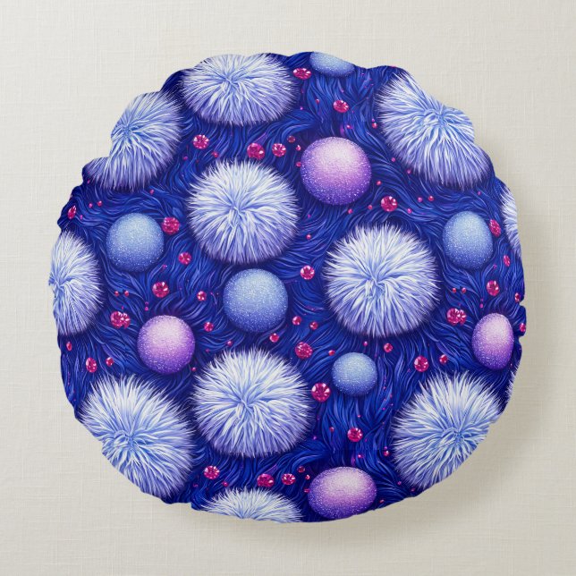 Abstract Texture with Glittering Orbs and Fuzzy Round Pillow (Front)