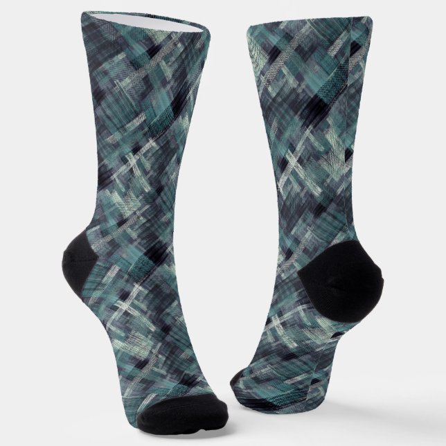 Abstract textured grey blue grunge pattern. socks (Angled)