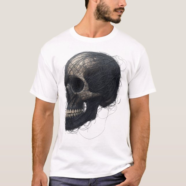 Abstract Thread-Art Skull Graphic T-Shirt (Front)