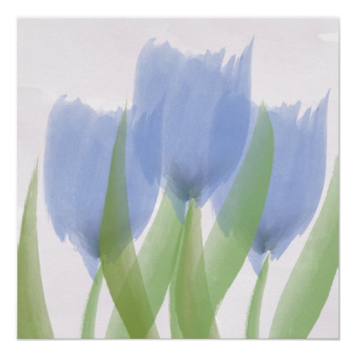 Abstract Three Blue Tulips Watercolor Art Print