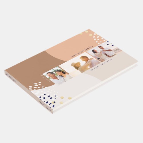 Abstract Three Photo Layout Beige Anniversary Guest Book
