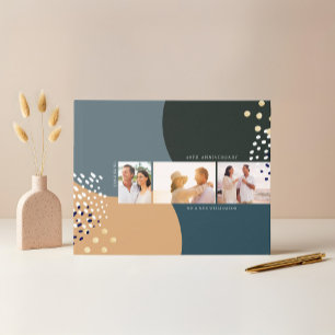 Abstract Three Photo Layout Warm Anniversary Guest Book