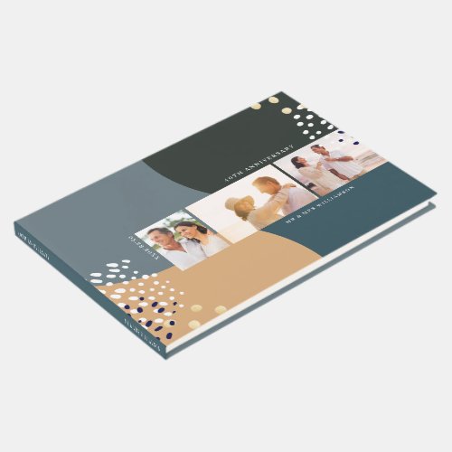 Abstract Three Photo Layout Warm Anniversary Guest Book