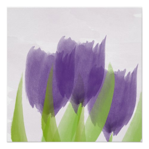 Abstract Three Purple Tulips Watercolor Art Print