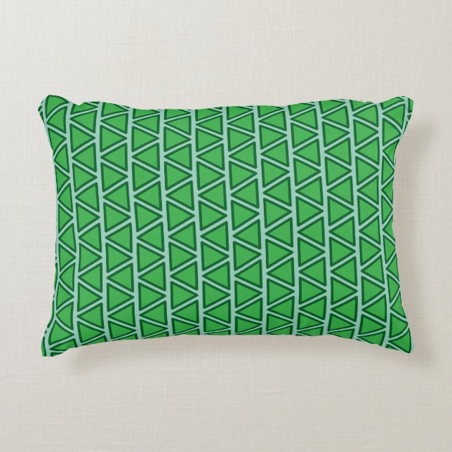Abstract Three Tone Green Triangle Pattern Accent Pillow (Front)