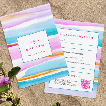 Abstract Tidal Lines Wedding Reply Qr Code Rsvp Card by mylittleedenweddings at Zazzle
