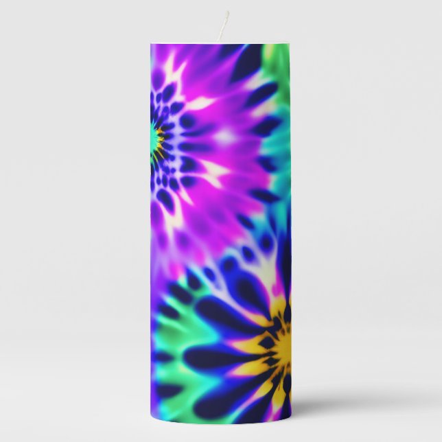Abstract Tie Dye Adire Pattern Pillar Candle (Front)