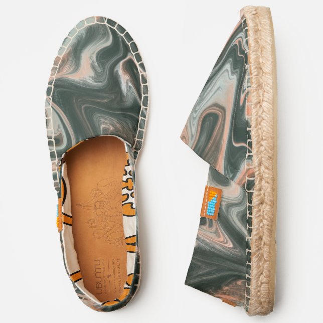 Abstract Tie Dye Green Beige Swirly Espadrilles (Side)